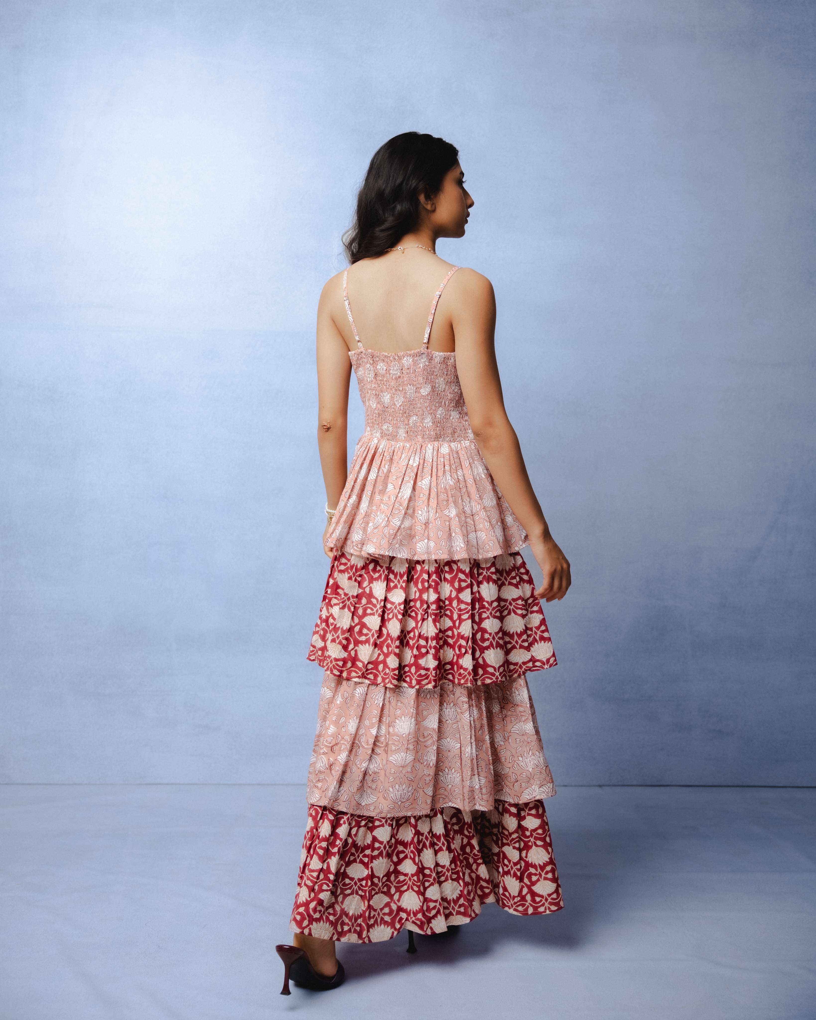 DESERT ROSE RUFFLE MIDI DRESS