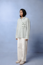 WINONA OLIVE GREEN STRIPE SHIRT WOMEN