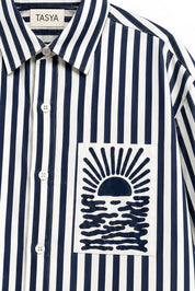 ORNELA NAVY BLUE STRIPE SHIRT WOMEN