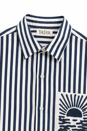 ORNELA NAVY BLUE STRIPE SHIRT WOMEN