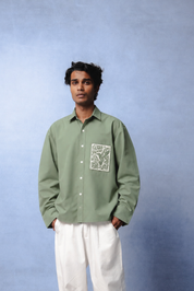 KIN OLIVE GREEN DYED SHIRT MEN