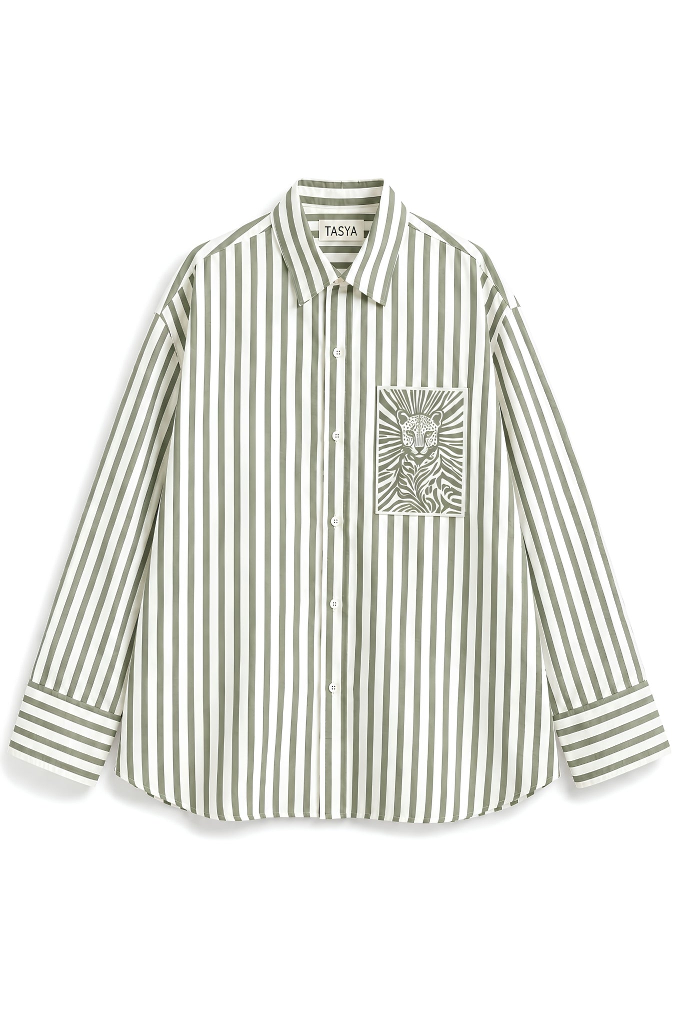 MARGO OLIVE GREEN STRIPE SHIRT WOMEN