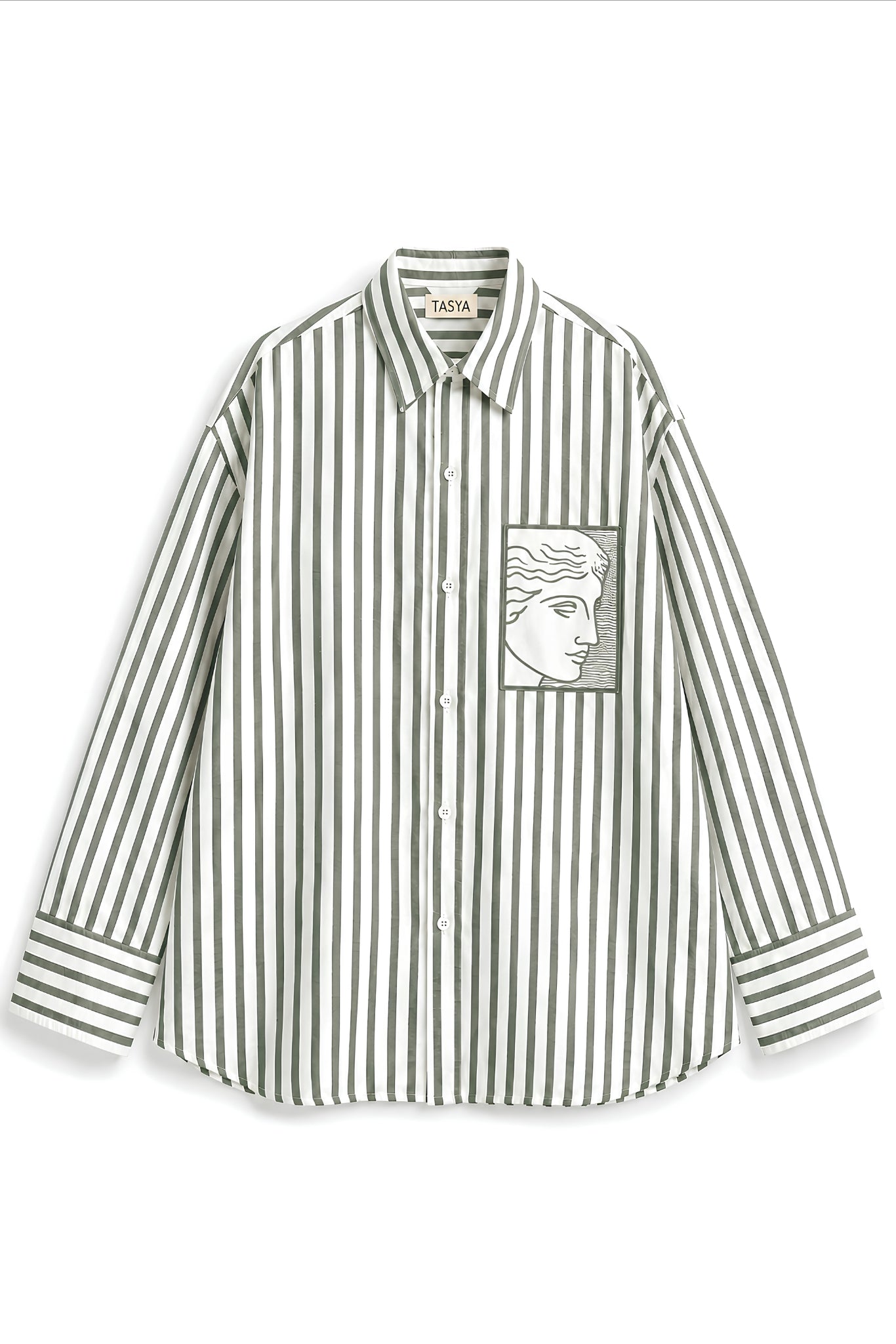 TIFFANY OLIVE GREEN STRIPE SHIRT WOMEN