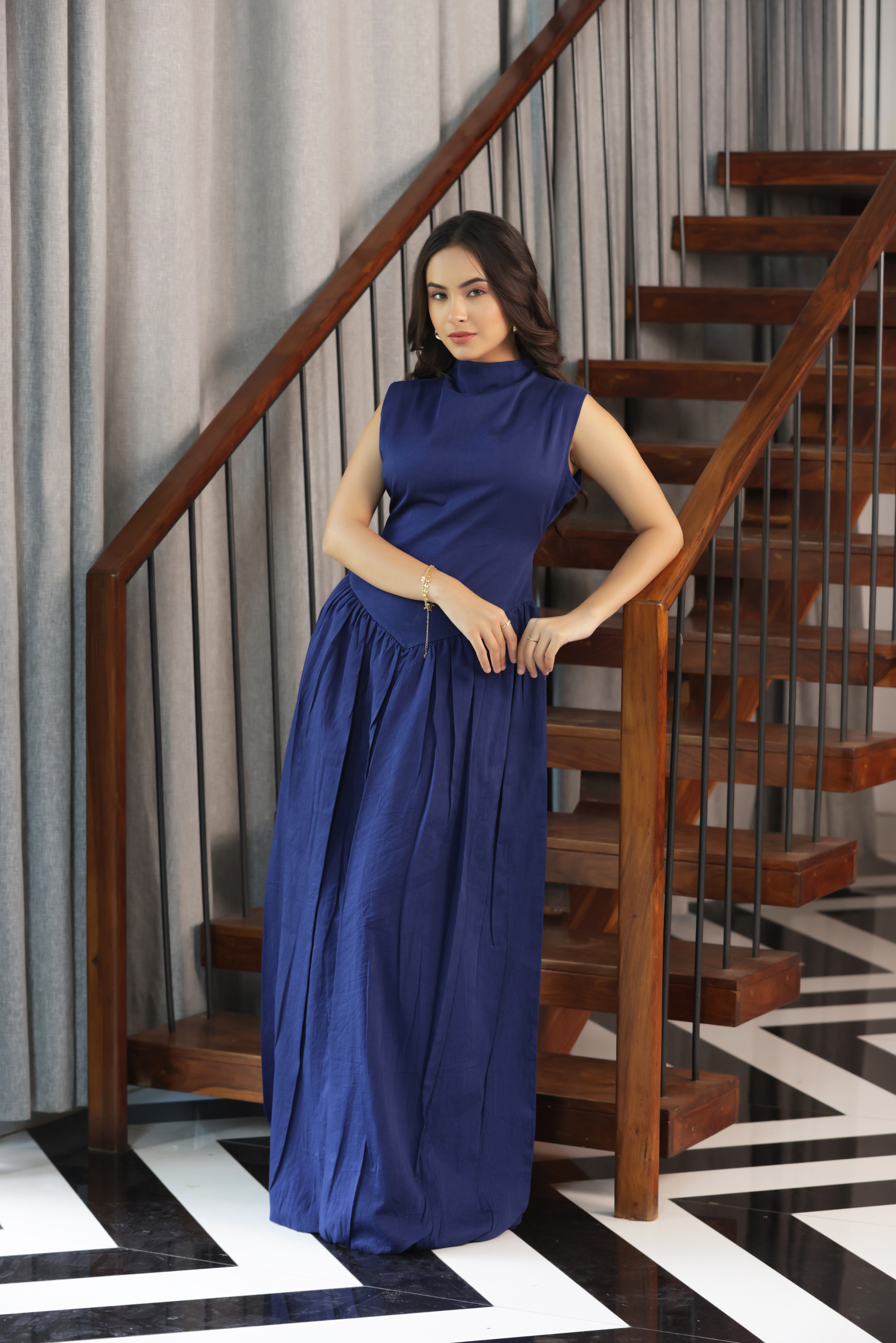 NAOAN MIDI DRESS - NAVY BLUE