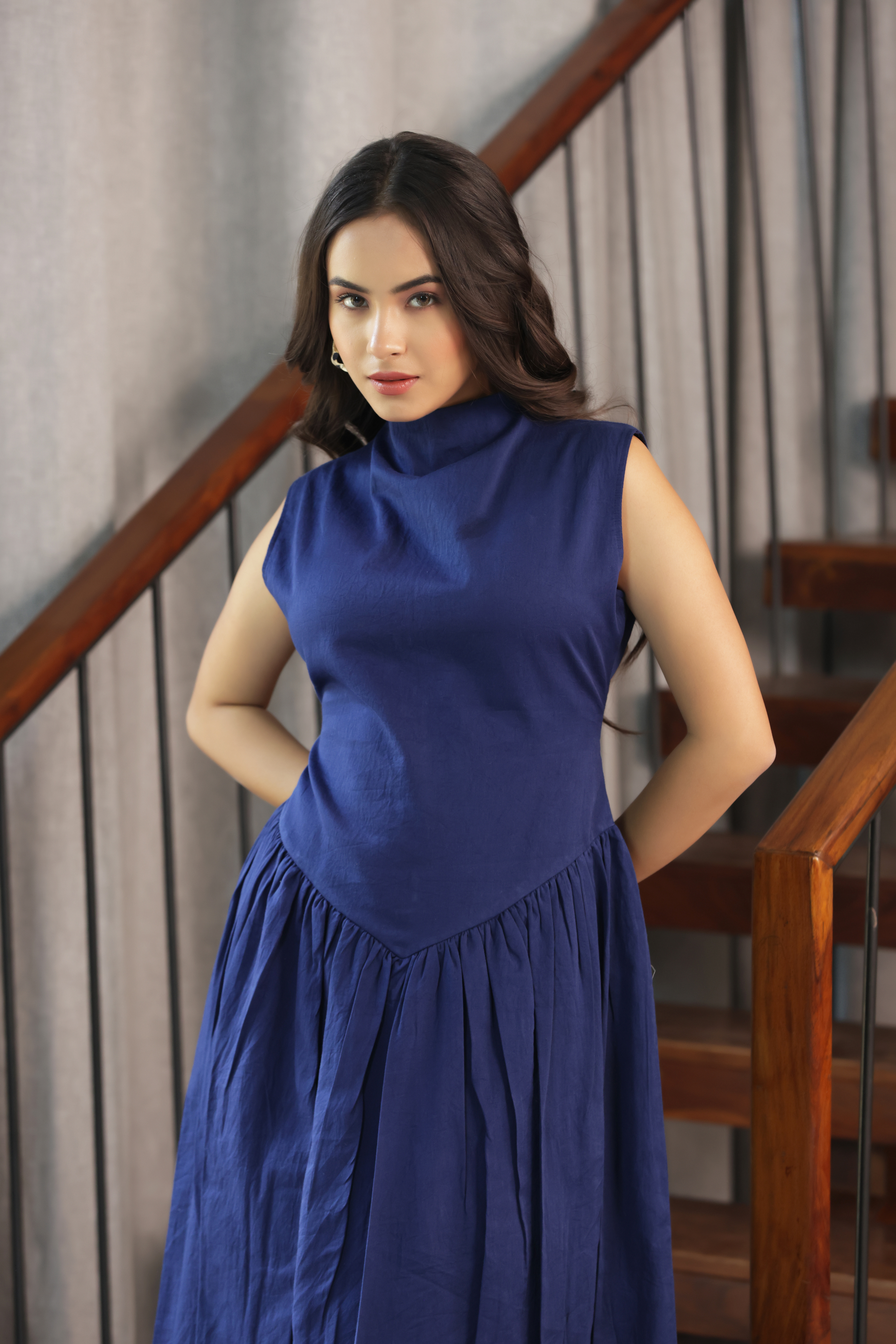 NAOAN MIDI DRESS - NAVY BLUE