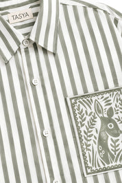 OLIVIA OLIVE GREEN STRIPE SHIRT MEN