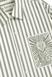 MARGO OLIVE GREEN STRIPE SHIRT MEN