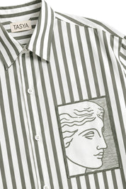 TIFFANY OLIVE GREEN STRIPE SHIRT WOMEN