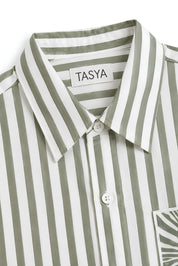 MARGO OLIVE GREEN STRIPE SHIRT MEN