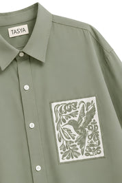 KIN OLIVE GREEN DYED SHIRT MEN