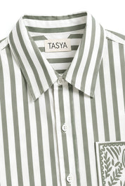 OLIVIA OLIVE GREEN STRIPE SHIRT WOMEN
