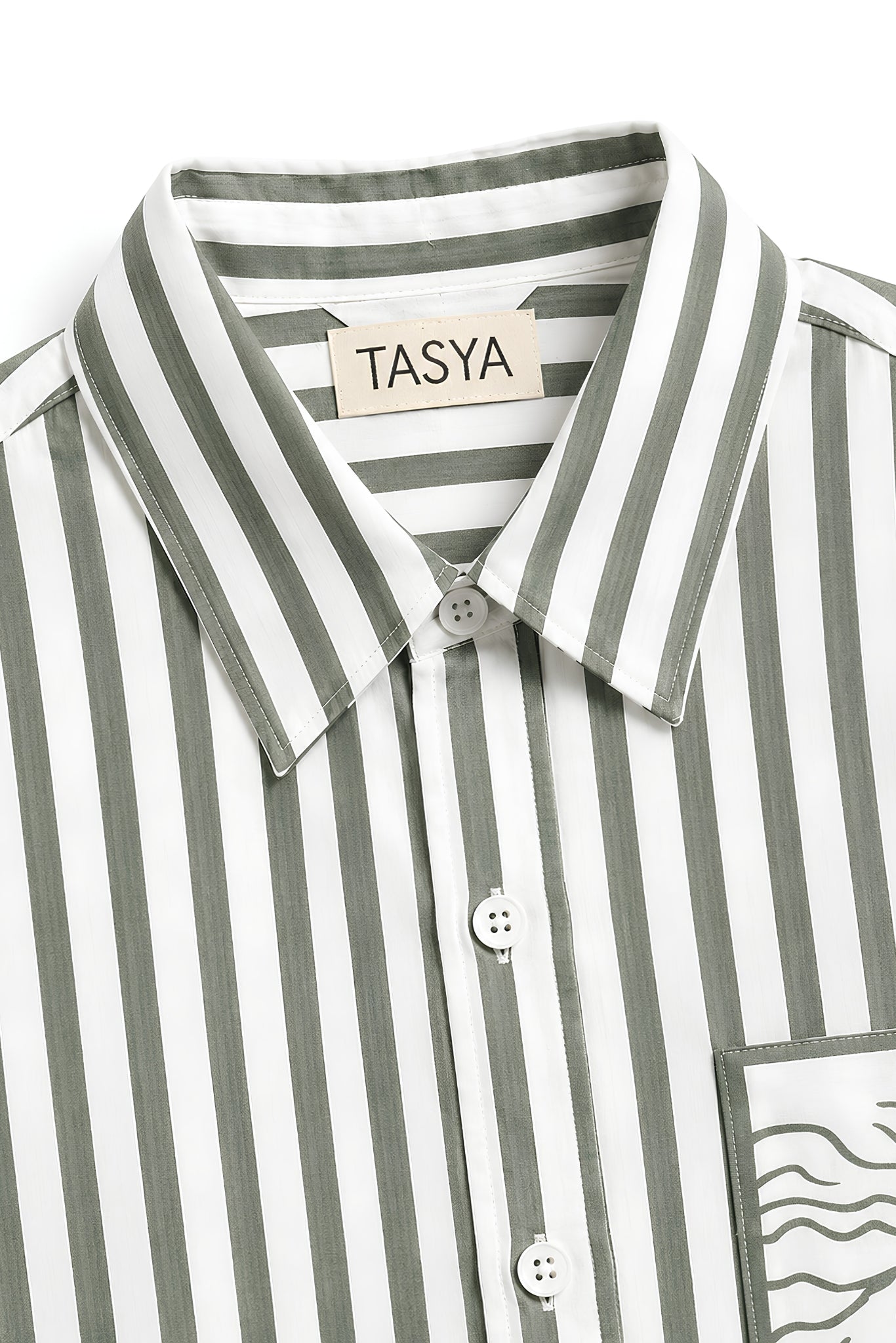 TIFFANY OLIVE GREEN STRIPE SHIRT WOMEN