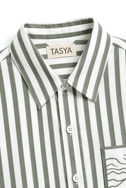 TIFFANY OLIVE GREEN STRIPE SHIRT WOMEN