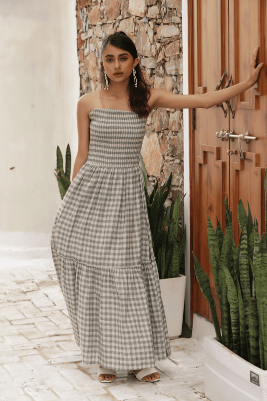 Misa Checked Maxi Dress