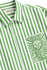 MARGO GREEN STRIPE SHIRT WOMEN
