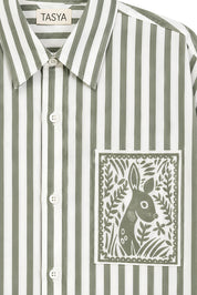 OLIVIA OLIVE GREEN STRIPE SHIRT WOMEN
