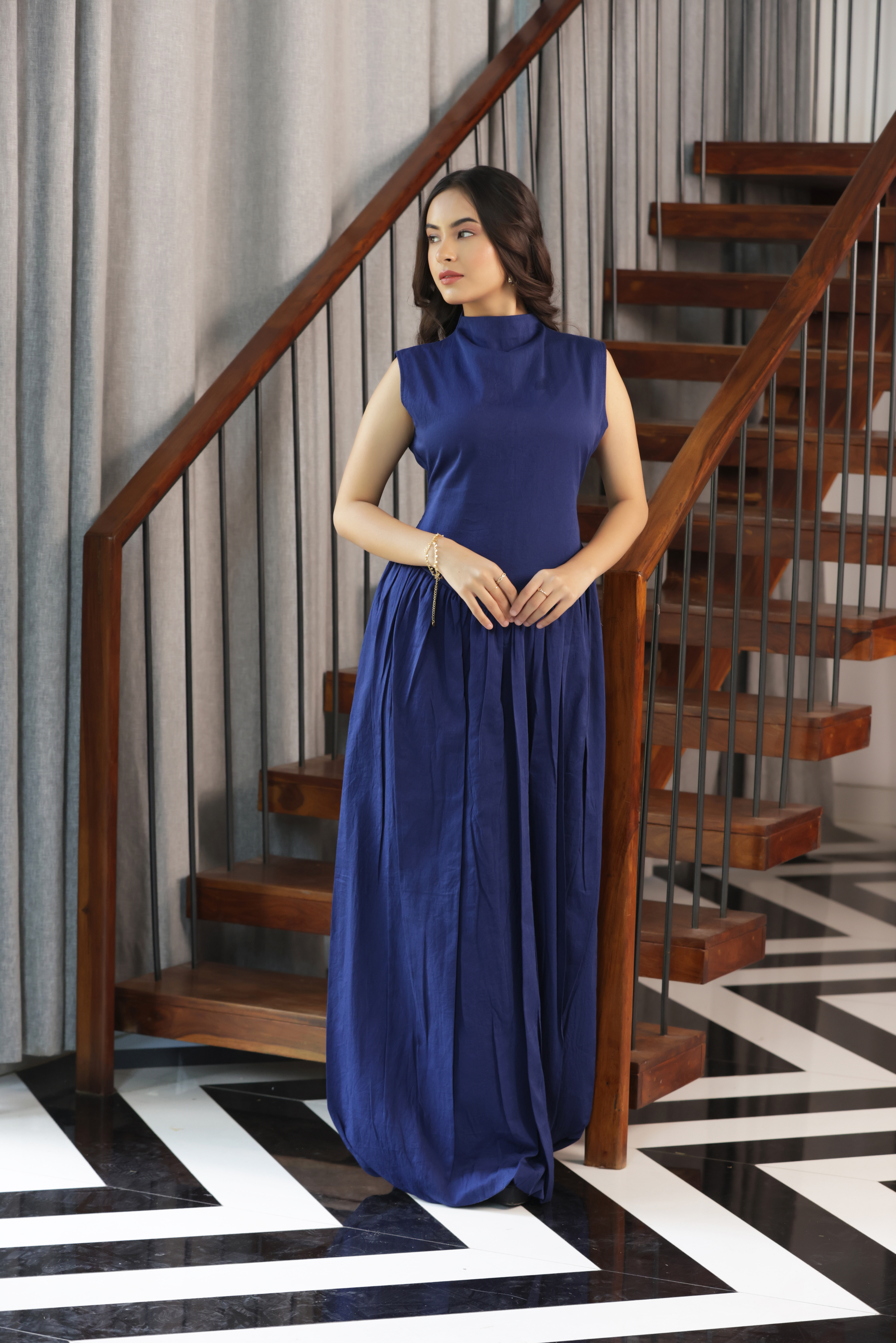 NAOAN MIDI DRESS - NAVY BLUE