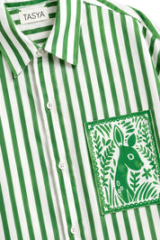 OLIVIA GREEN STRIPE SHIRT WOMEN