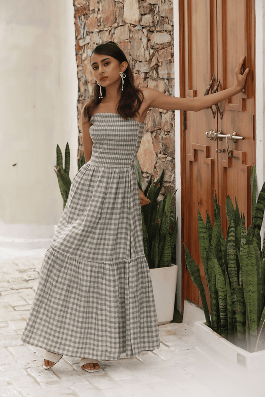 Misa Checked Maxi Dress