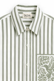 KIN OLIVE GREEN STRIPE SHIRT MEN