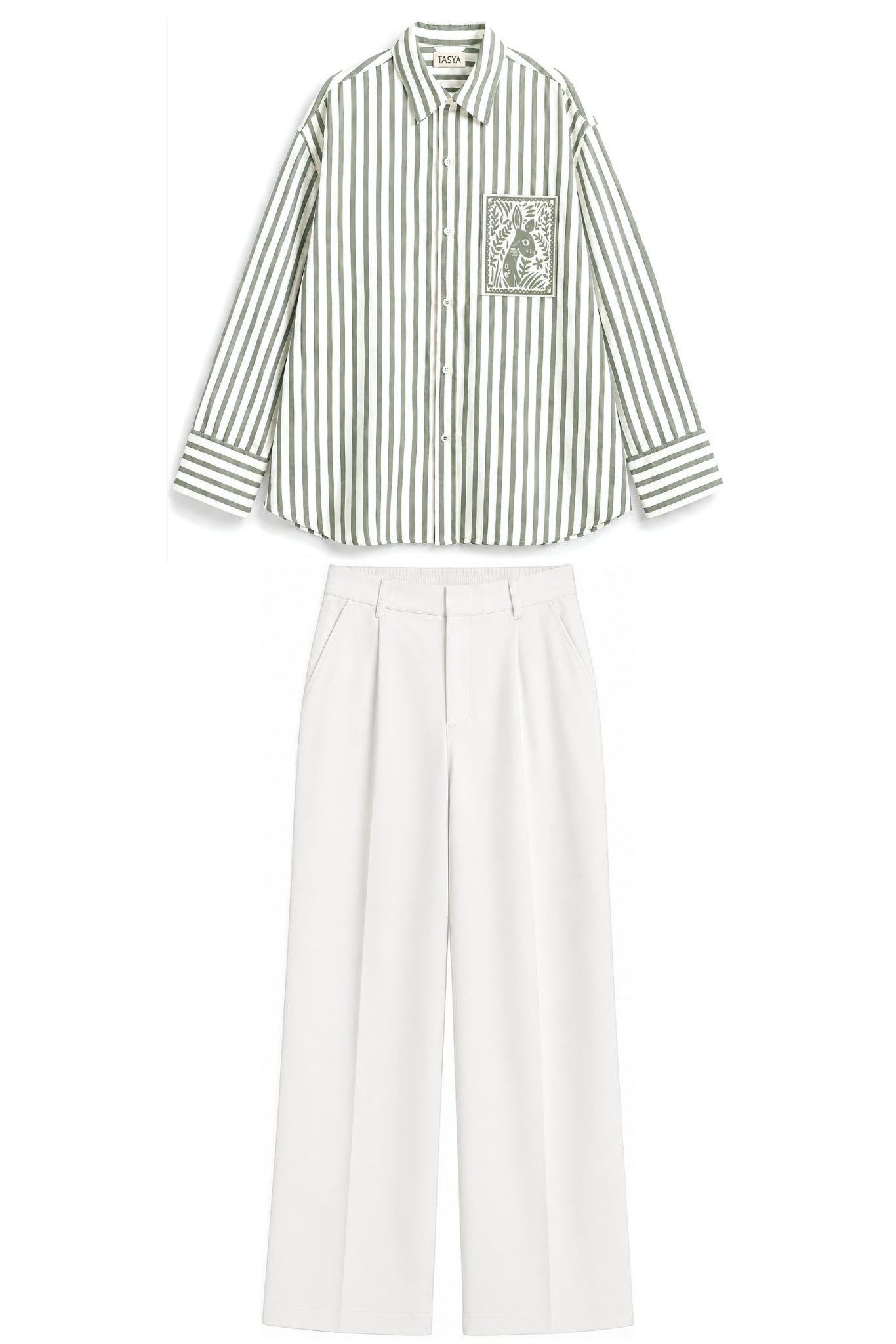 OLIVIA OLIVE GREEN STRIPE CO-ORD WOMEN