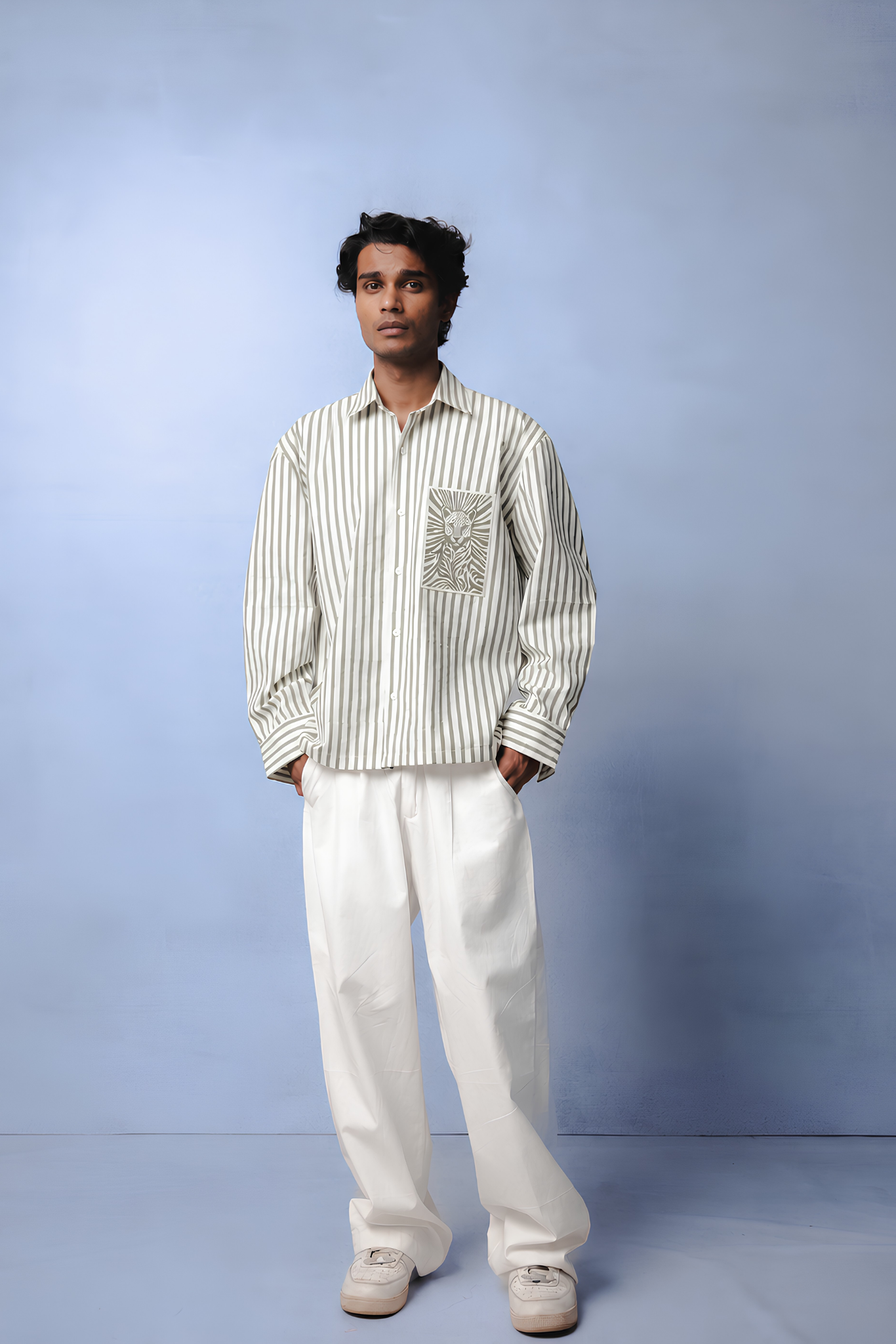 MARGO OLIVE GREEN STRIPE SHIRT MEN