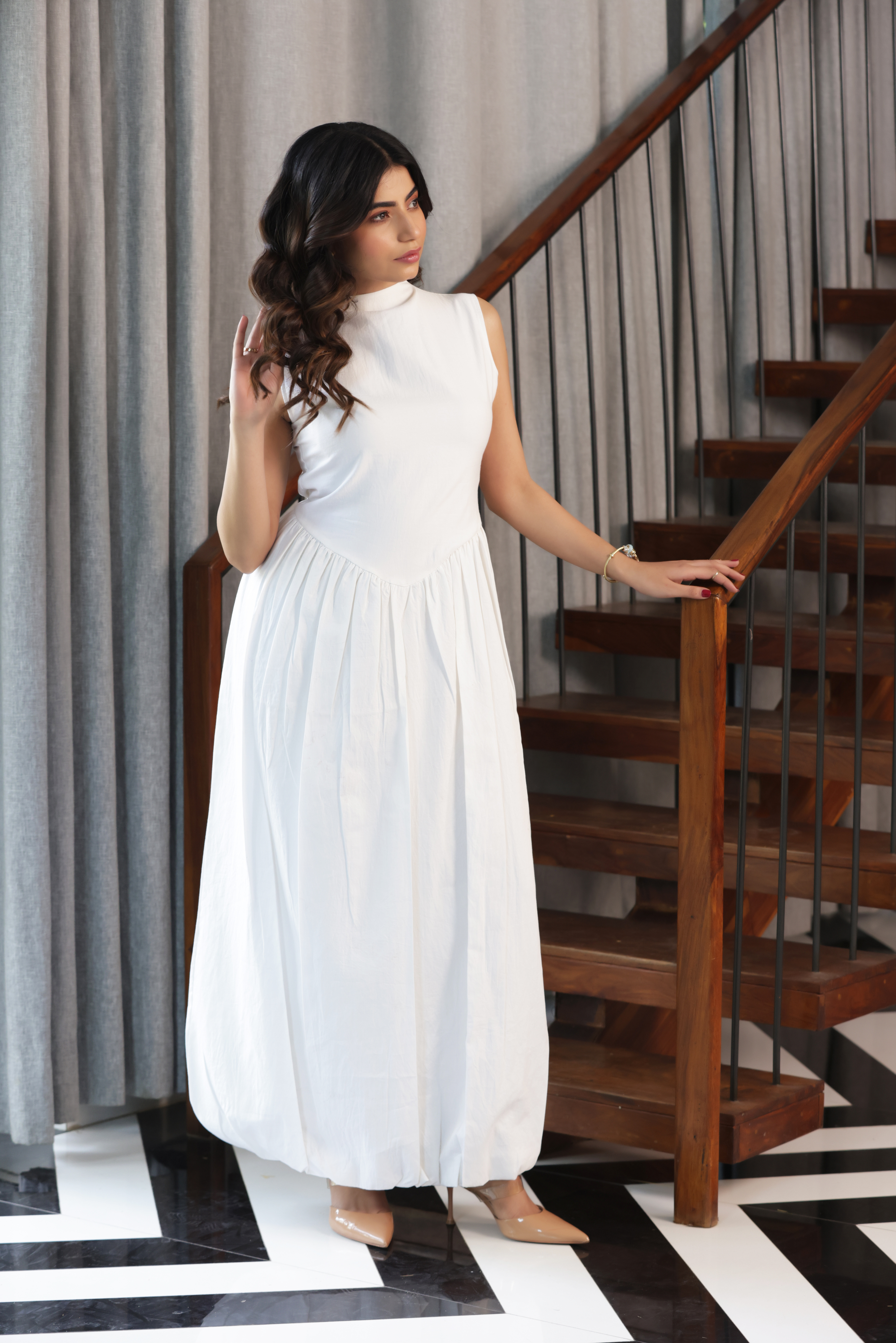NAOAN MIDI DRESS - WHITE