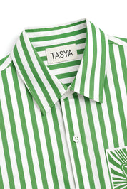 MARGO GREEN STRIPE SHIRT WOMEN