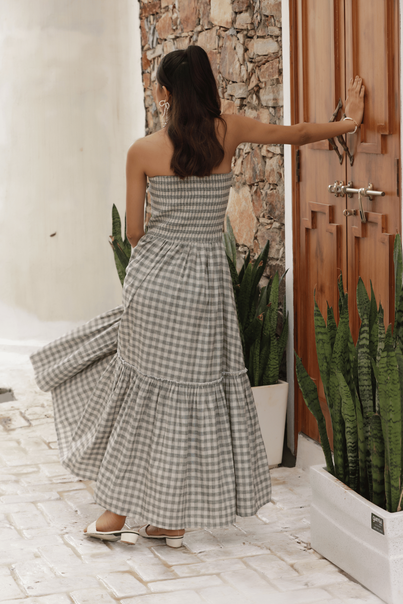 Misa Checked Maxi Dress