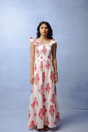 PETAL RUFFLE MIDI DRESS