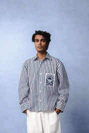 ORNELA NAVY BLUE STRIPE SHIRT MEN