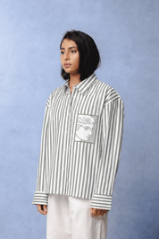 TIFFANY OLIVE GREEN STRIPE SHIRT WOMEN