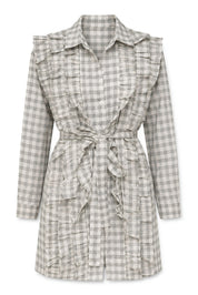 GREEN CHECKERED RUFFLE DRESS