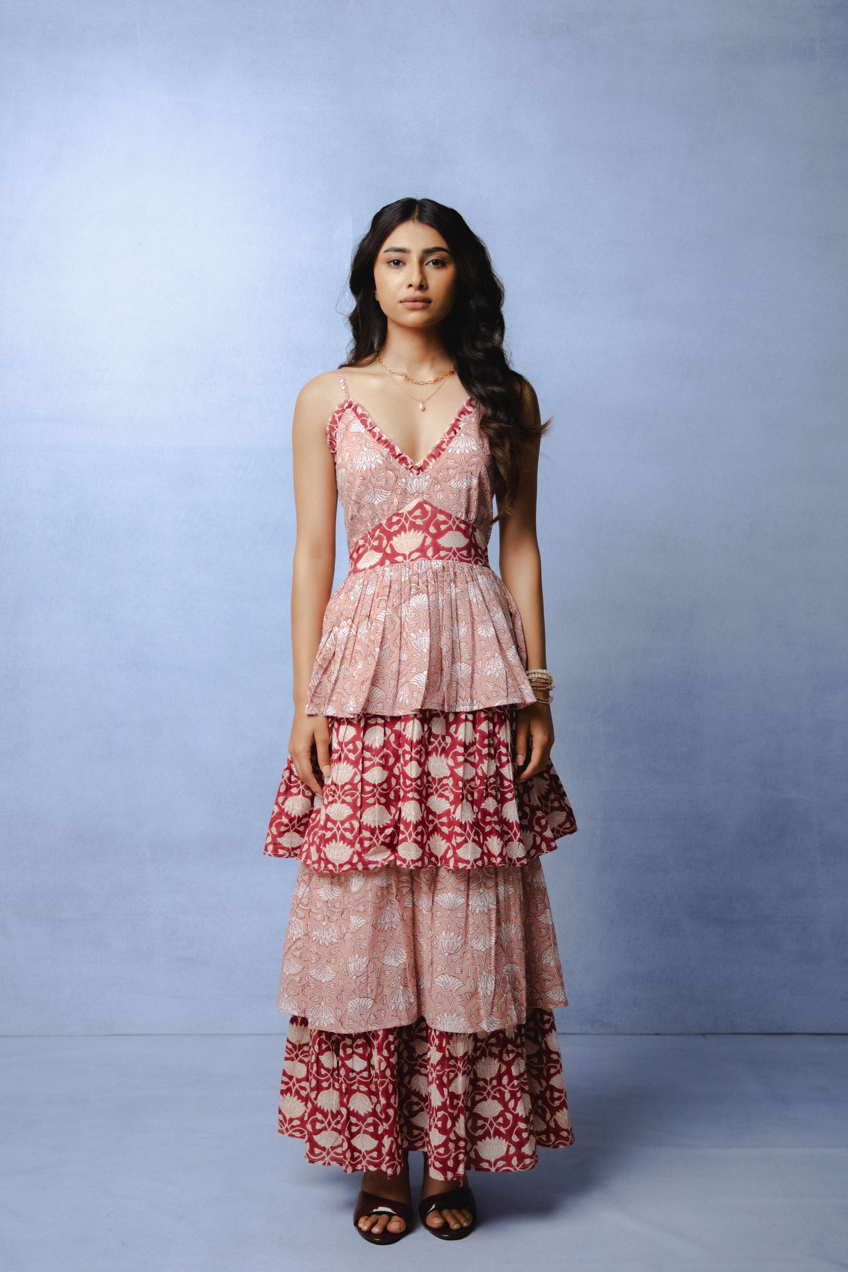 DESERT ROSE RUFFLE MIDI DRESS